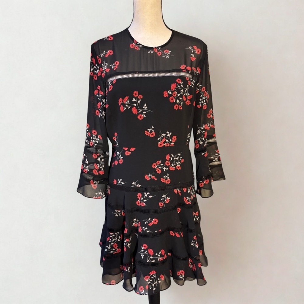 NWT Bardot Black Floral Long Sleeve Poppy Print Mini Dress